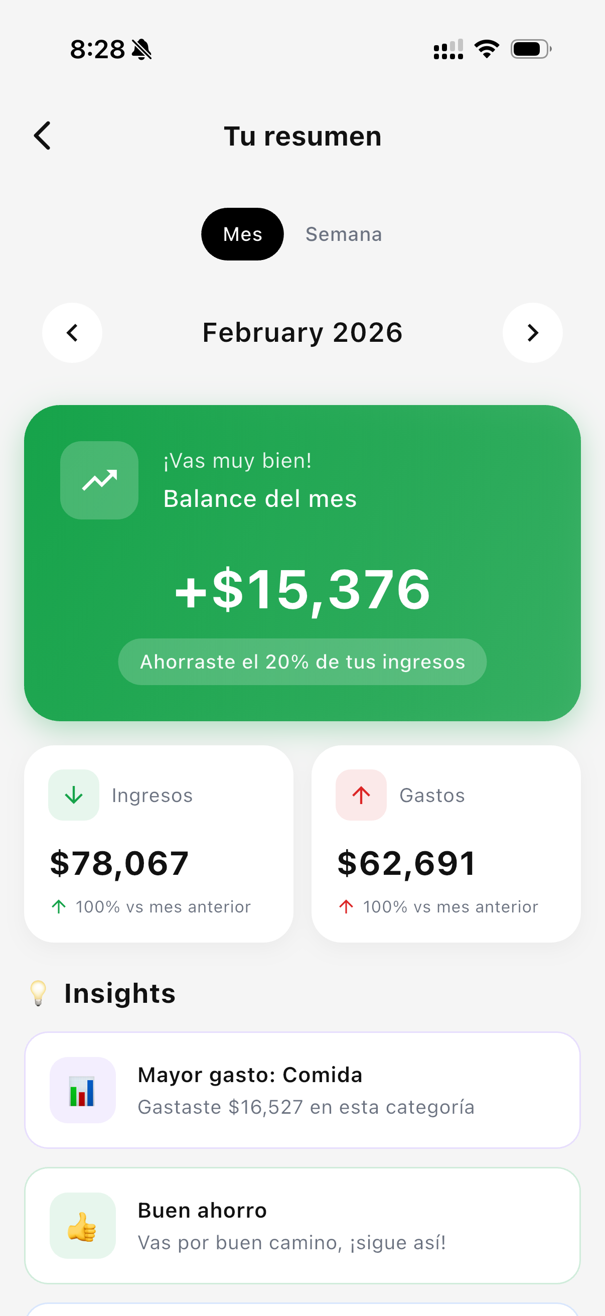 Gráficos de gastos mensuales en Finnwise